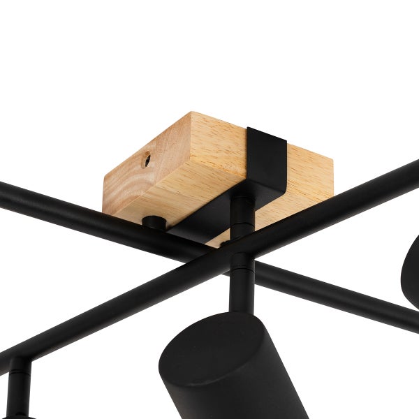 Deckenstrahler mit Holz-Element und verstellbaren Strahlern in Metall