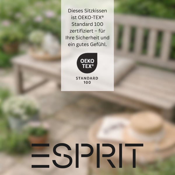 Sitzkissen mit OEKO-TEX Standard 100 Zertifizierung. ESPRIT Logo.