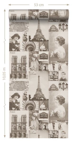 Tapetenrolle mit Paris Motiven, 53 cm breit und 10,05 m lang