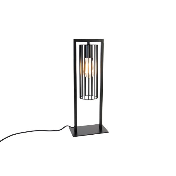 Schwarze Tischleuchte mit Gitterdesign und Glühbirne