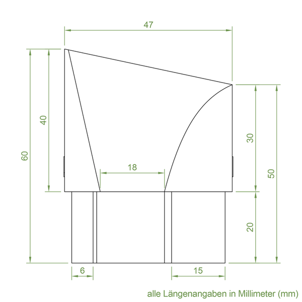 Technische Zeichnung mit Maßen in Millimetern