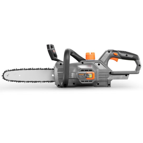 Fuxtec Akku Kettensäge mit Führungsschiene und Sägekette für Gartenarbeiten