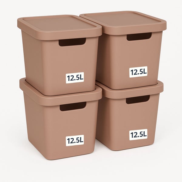 Vier Aufbewahrungsboxen mit Deckel, je 12,5 Liter Fassungsvermögen