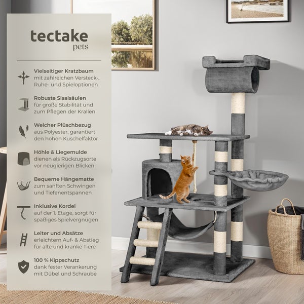 Kratzbaum tectake Stokeley inklusive Spielkordel und Kippschutz 141 cm grau