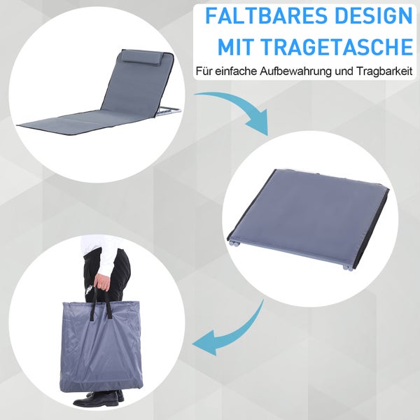 Outsunny Strandmatte, 5-stufige Höhenverstellbare Strandliege mit Tragetasche, 2er Set Faltbare Strandmatratze, 134 x 48 x 33-43 cm, Stahl, Grau