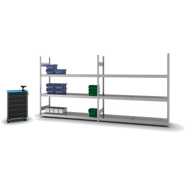 PROREGAL Weitspannregal Stecksystem T-Profil Grundregal HxBxT 200x200x50 cm 3 Ebenen Stahlplatten Fachboden Fachlast 350 kg Verzinkt
