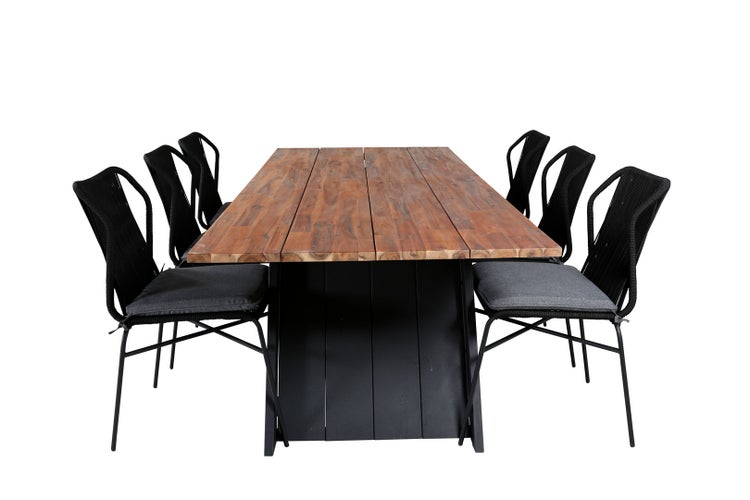 Doory Gartenset Tisch 100x250cm und 6 Stühle Julian schwarz, natur. 100 X 250 X 75 cm