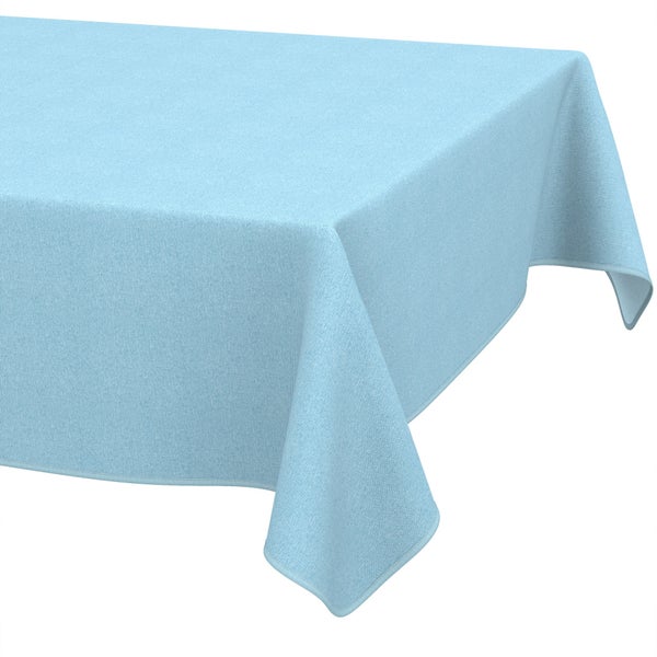 Hellblaue, rechteckige Tischdecke aus strukturiertem Textilgewebe.