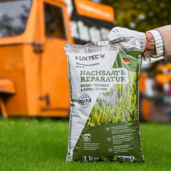 Packung Fuxtec Rasensamen zur Nachsaat und Reparatur