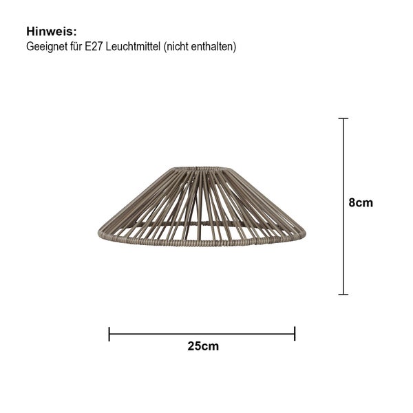 Lampenschirm aus Rattan, 25 cm breit und 8 cm hoch