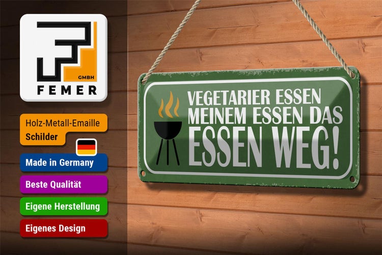 Blechschild Spruch 27x10cm Vegetarier essen das Essen weg Dekoration
