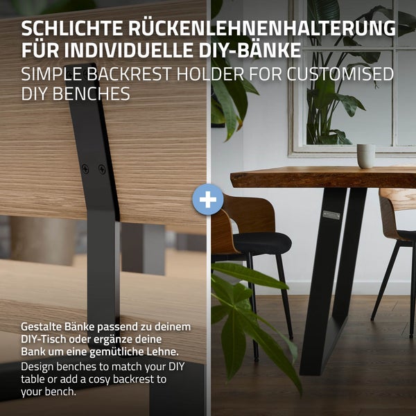 ML-Design 2 Stück Rückenlehnenhalterung, Schwarz, aus Stahl, 345x90x50 mm, Bankrückenlehne, Banklehne, Rückenlehne zum Anschrauben, Metall Rücklehne Halterung Profil für Sitz-Bänke, Betten & Stühlen