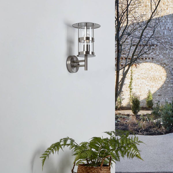 Lindby Edelstahl Wandlampe aussen IP44, Wandleuchte silber Außenbeleuchtung Wand Hof Garten Terrasse Balkon Aussenleuchte