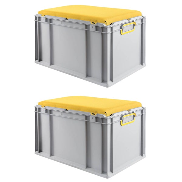 PROREGAL Eurobox NextGen Seat Box Gelb HxBxT 36,5 x 40 x 60 cm 65 Liter Griffe Geschlossen Eurobehälter Sitzbox Transportbox