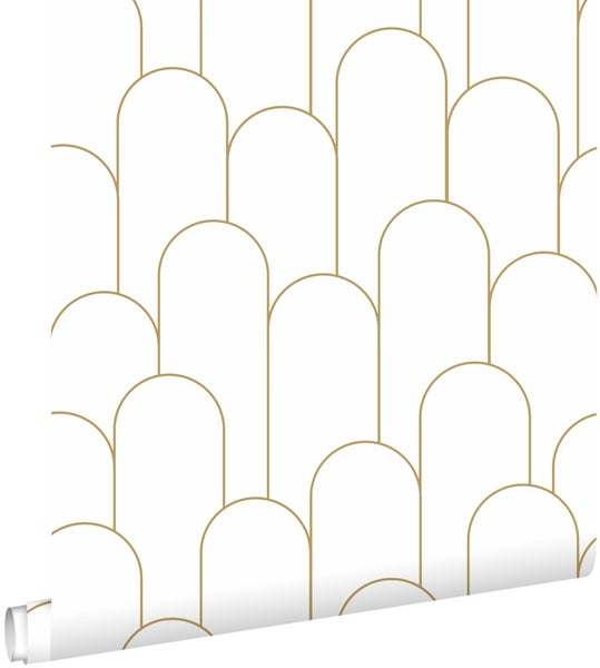 ESTAhome Tapete Art Decó Muster Weiß und Gold - 50 x 900 cm - 139653