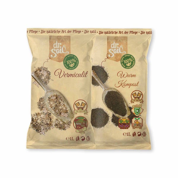 Dr.Soil Pflanzenpflegepaket für Aussaaterde-Mischungen mit Vermikulit und Wurmkompost