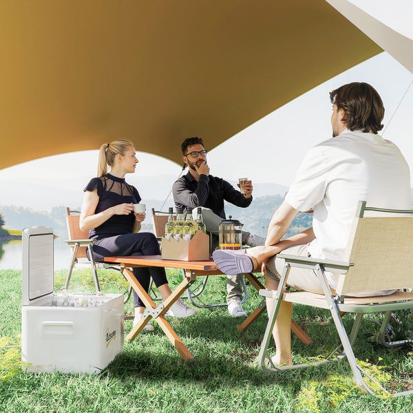 Outsunny 16,8 Liter Kompressor Kühlbox elektrische Kühlbox mit LED ECO-Modus Anschluss Kühlhaltefunktion leise Gefrierbox Thermobox Mini Kühlschrank 12/220 Volt für Auto Steckdose Camping Cremeweiß