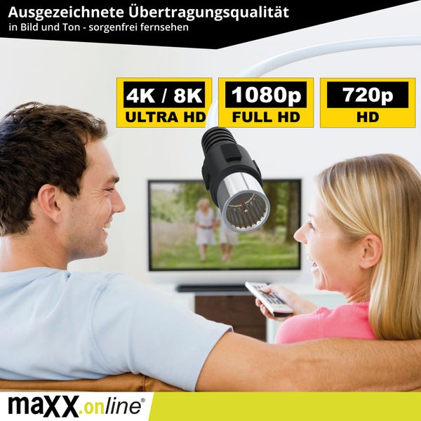 Koaxialkabel mit Mann und Frau vor dem Fernseher