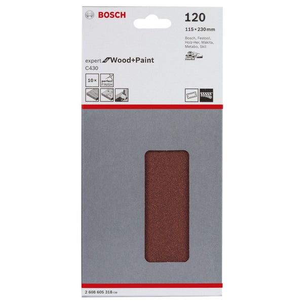 Bosch Schleifblatt-Set C430 Expert for Wood 10tlg. 14 Löcher Klett 115 x 230 mm 120 - 2608605318