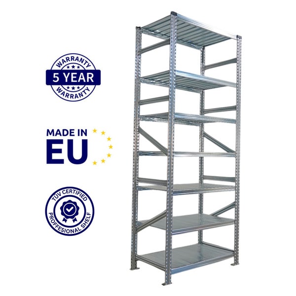 Regal mit sechs Regalböden, fünf Jahre Garantie, hergestellt in der EU und TÜV-geprüft
