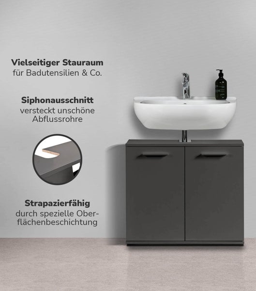 mokebo Waschbeckenunterschrank 'Der Waschbär' Waschtischunterschrank in 60x70x34 (HxBxT) in Anthrazit