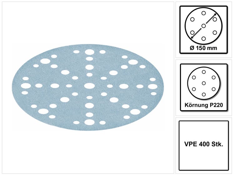 Festool STF D150/48 Schleifscheiben Granat P220 150 mm 400 Stk. ( 4x 575167 ) für RO 150, ES 150, ETS 150, ETS EC 150, LEX 150, WTS 150, HSK-D 150