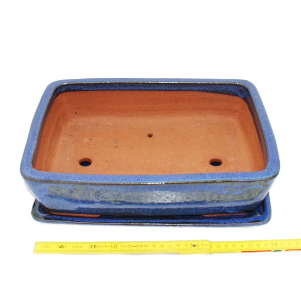 Bonsai-Schale mit Unterteller Gr. 5 - blau - rechteckig G30 -  L 32cm - B 24,5cm - H 8cm