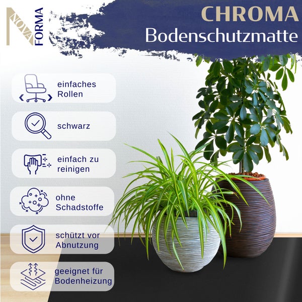 Bodenschutzmatte PE CHROMA - Schwarz - 116x120 cm - Hartboden - Bunte Schutzmatte als Unterlage für Bürostuhl