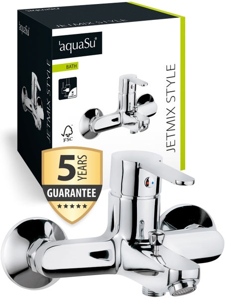 aquaSu® Badewannenarmatur Jetmix Style, mit Typ 1/2 '' Brauseabgang unten und Umstell-Funktion, Einhebelmischer Messing, Aufputz-Armatur Badewanne in Chrom, 787826