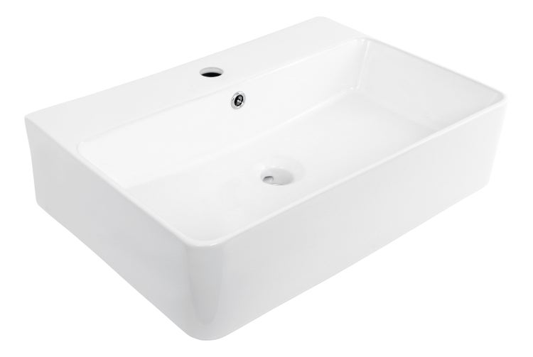 aquaSu® Basic Waschtisch 416 | Waschbecken mit Überlauf und Hahnloch | 60 x 42 cm | Als Hänge-Waschtisch oder Aufsatzwaschbecken | Sanitärkeramik in weiß | 562416