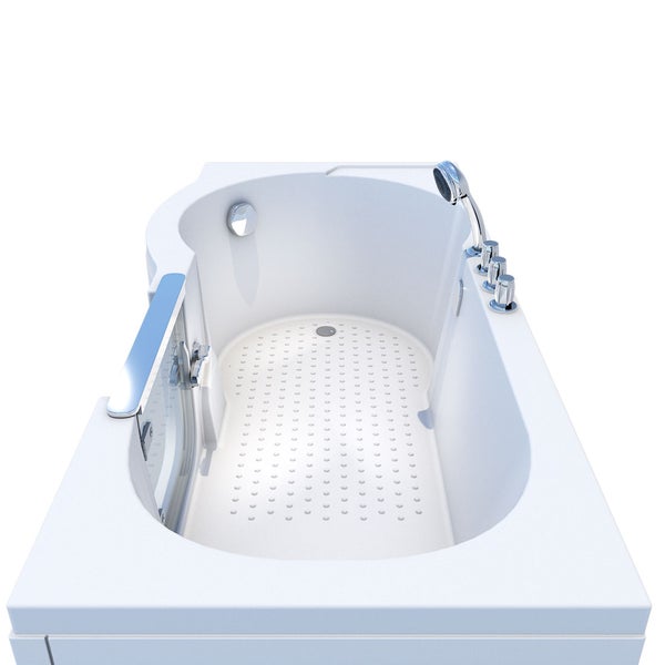 Begehbare Badewanne mit Duschfunktion und Haltegriff