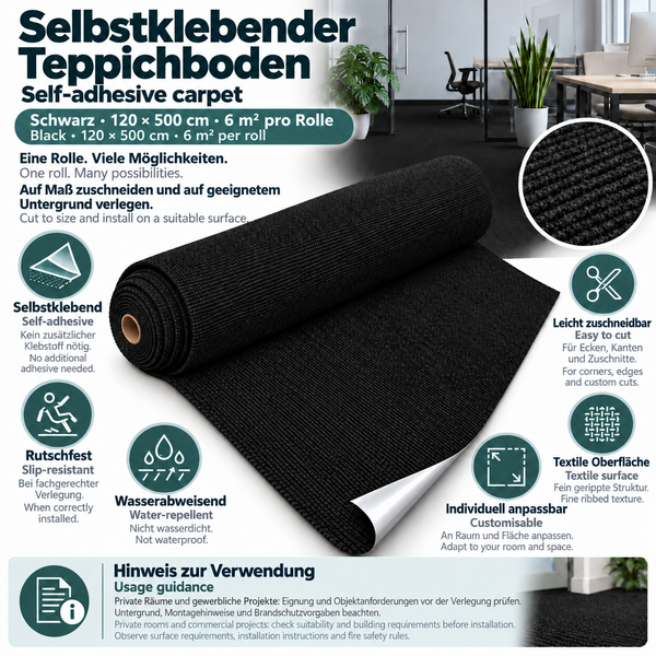 6 m² Selbstklebender Teppich Teppichboden Teppichbelag