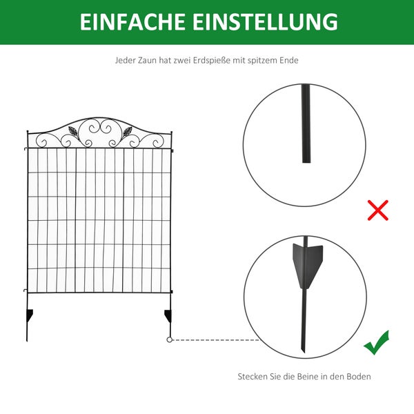 Outsunny Gartenzaun, Gitterzaun für Balkon, Garten, 365 x 112 cm, Metall , Schwarz