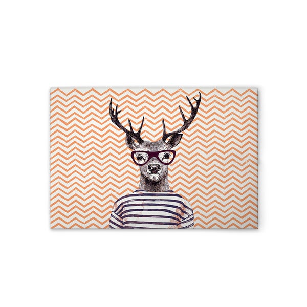 Wandbild mit Hirschmotiv, der eine Brille und ein gestreiftes Hemd trägt