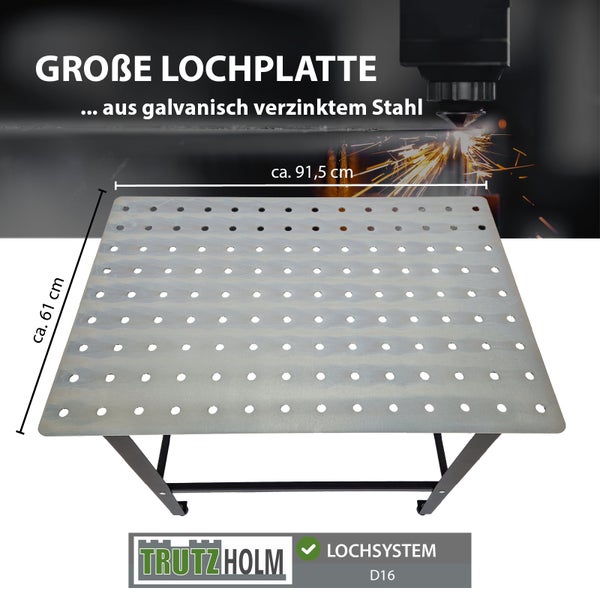Schweißtisch mit Lochplatte Stahl 91,5 x 61 x 80 cm Tragkraft 200 kg Arbeitstisch in Mattschwarz
