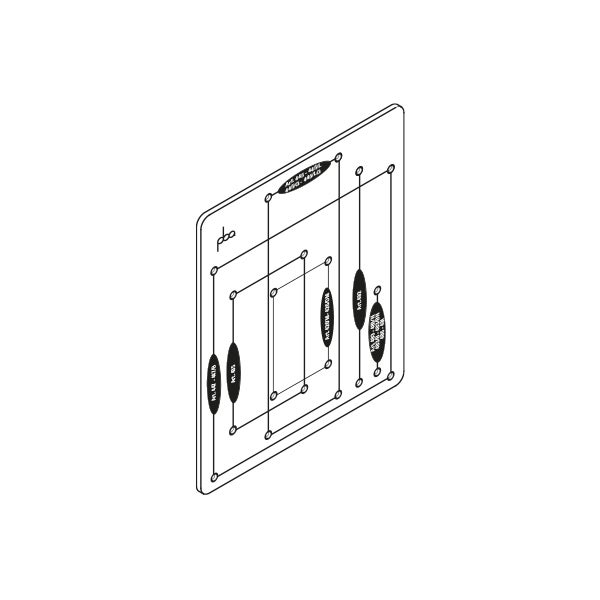 pba Bohrschablone mit Markierungen für Bohrlöcher und pba Logo.