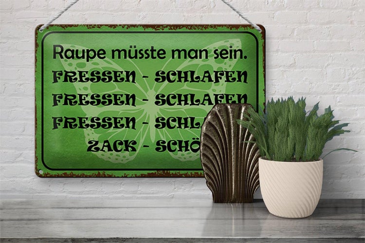 Blechschild Spruch 30x20cm Raupe sein fressen schlafen