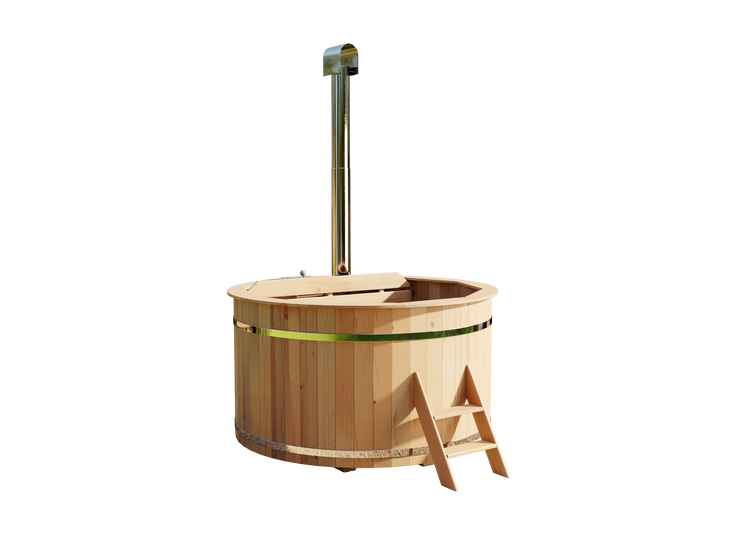 Holzbadezuber mit Ofen und Leiter