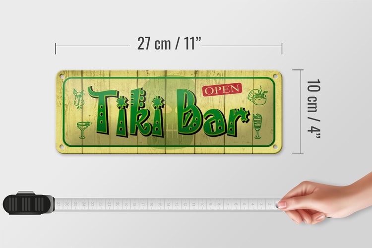 Blechschild Spruch 27x10cm Tiki Bar open Dekoration