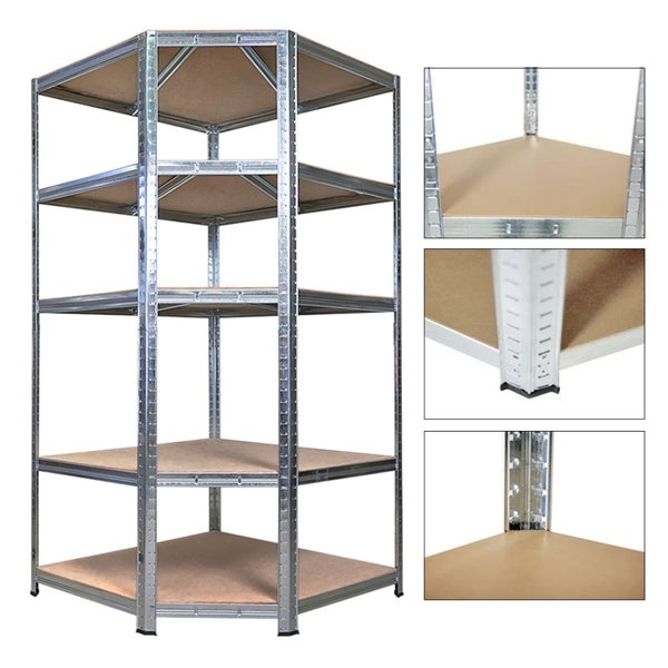 Eckregal mit fünf Regalböden aus Metall und Holz