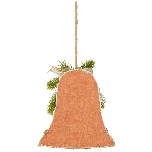 Dekorative Glocke aus Filz mit Juteseilaufhängung und Tannenzweigen