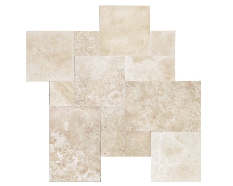 Wohnrausch Travertin Fliesen EXTRA LIGHT Römischer Verband 1,2 cm, getrommelt, beige