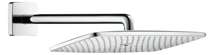 Quadratische Kopfbrause mit Wandanschlussarmatur aus Metall in moderner Optik