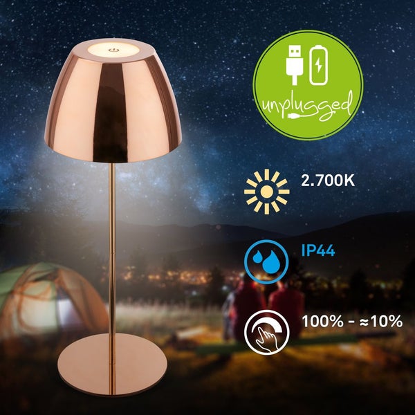 LED Akku Tischleuchte stufenloser Touchdimmer 2,5W 200 lm 2700 K H 36 cm Serina kupferfarbig