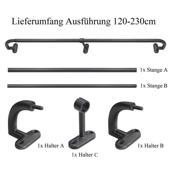 Lieferumfang Handlauf Set 120 bis 230 Zentimeter mit zwei Stangen drei Haltern und Befestigungsmaterial zur Wandmontage