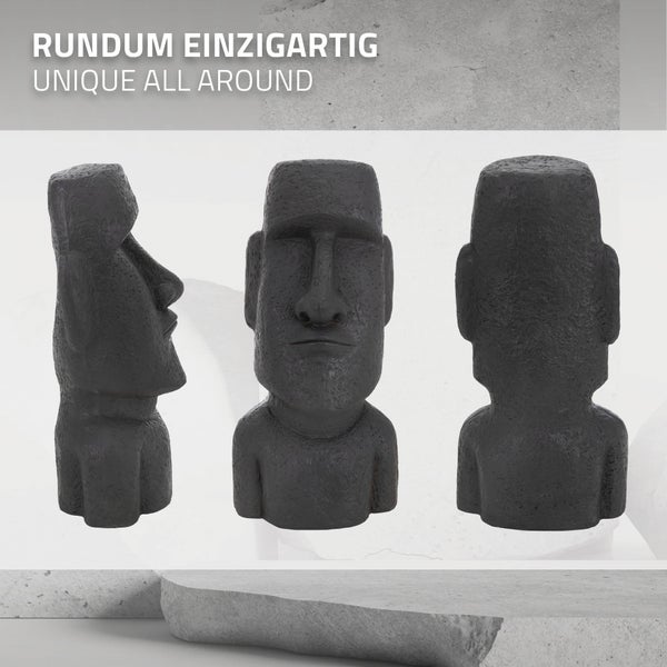 ECD Germany Moai Figur Rapa Nui Kopf 53,5 cm hoch aus wetterfestem Steinguss Kunstharz, Anthrazit, Osterinsel Statue als Dekoration für Haus & Garten, Gartenfigur Dekofigur, Skulptur für Innen & Außen