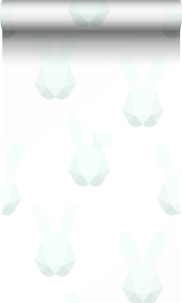 Origin Wallcoverings Tapete Origami Kaninchen Weiß und Pastell Mintgrün - 53 cm x 10.05 m - 347489