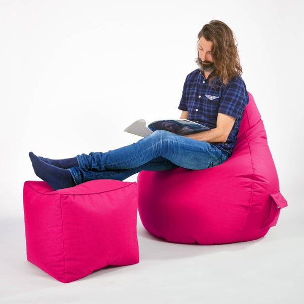 Green Bean Sitzsack-Hocker 40x40x40cm mit EPS-Perlen Füllung - Fußhocker Fußkissen Sitz-Pouf für Sitzsäcke - Bodenkissen für Kinder und Erwachsene - Fußablage Sitzkissen Sitzhocker Pink