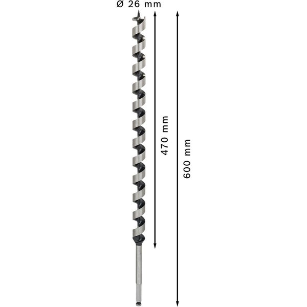 Holzbohrer mit einem Durchmesser von 26 Millimetern und einer Länge von 600 Millimetern.