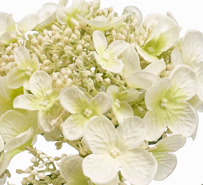 Künstliche Hortensie, Detailaufnahme der Blüten und Knospen.